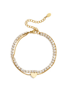 Dubbele Armband Tennis Hart Goud