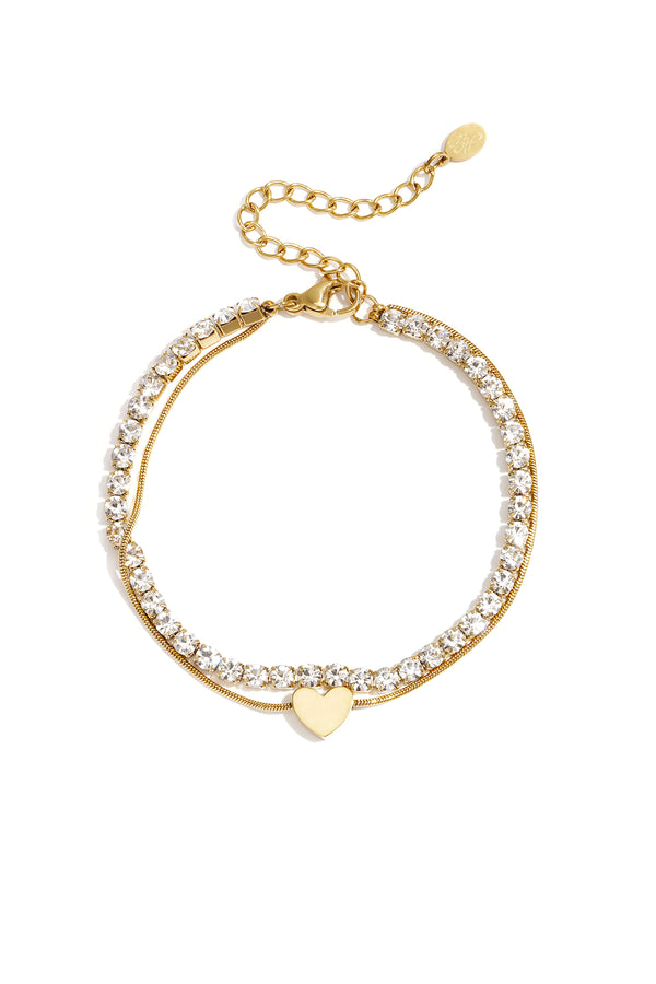 Dubbele Armband Tennis Hart Goud